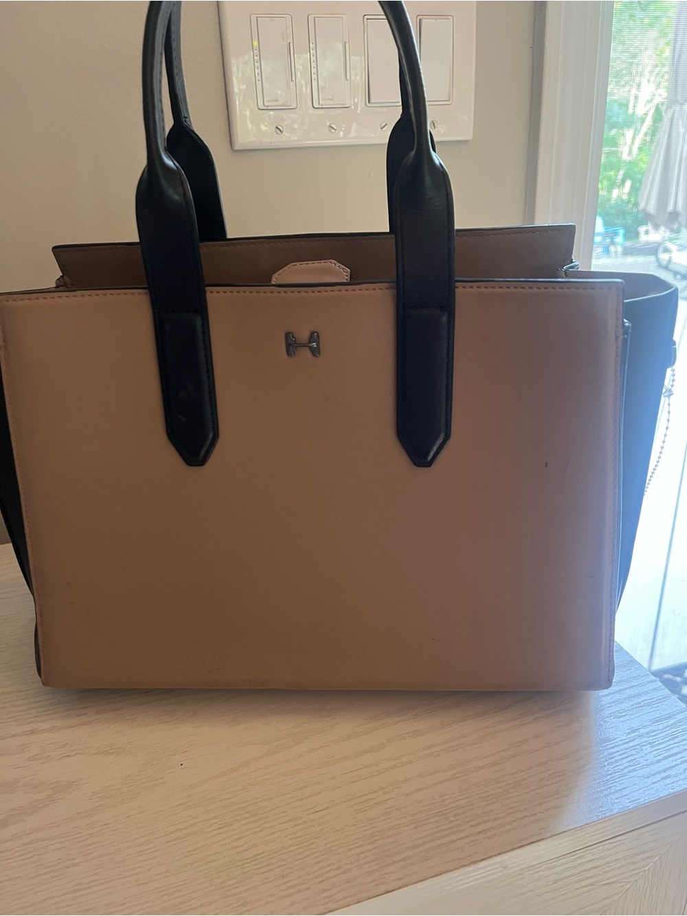 Halston Heritage Two-Tone Tan and Black Leather Tote